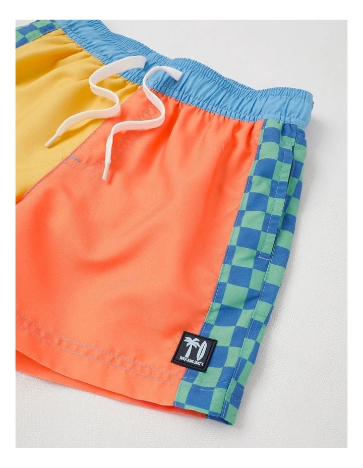 Woven Spliced Boardshort in Yellow & Washed Red image 2