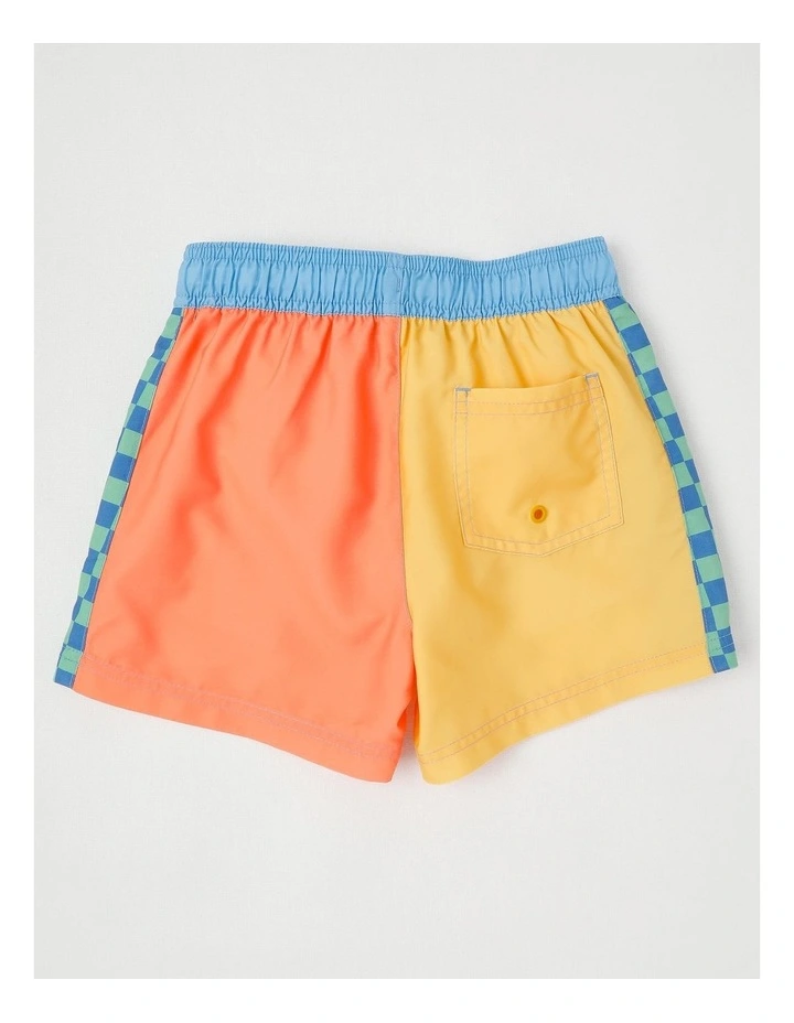 Woven Spliced Boardshort in Yellow & Washed Red image 3