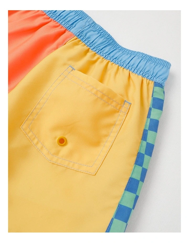 Woven Spliced Boardshort in Yellow & Washed Red image 4