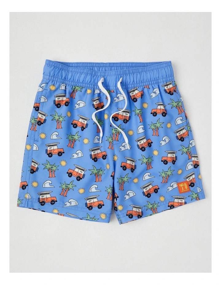 Woven Printed Boardshort in Beach Truck Print Blue image 1