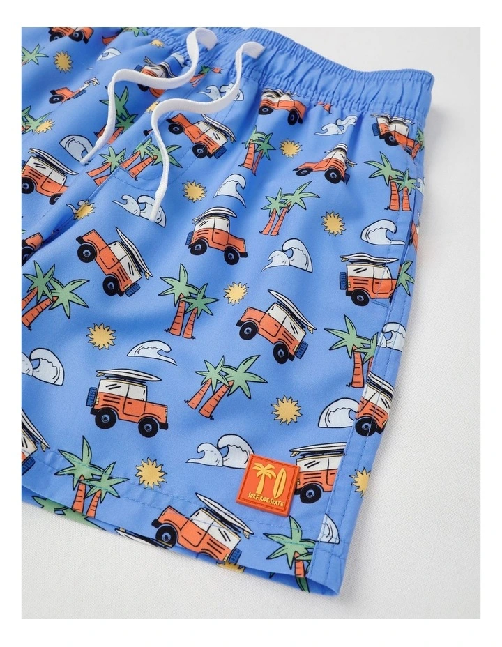 Woven Printed Boardshort in Beach Truck Print Blue image 2