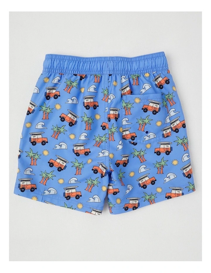 Woven Printed Boardshort in Beach Truck Print Blue image 3