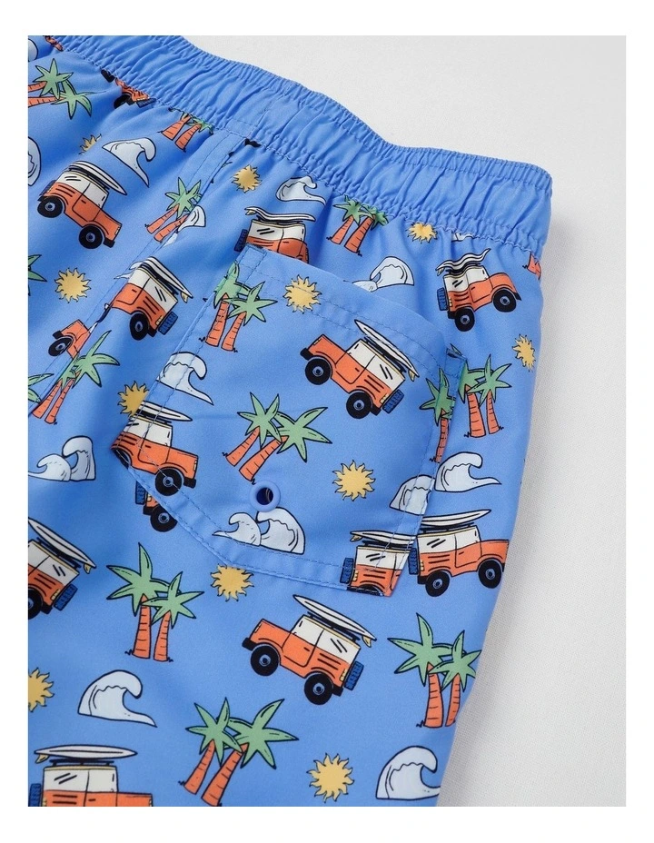 Woven Printed Boardshort in Beach Truck Print Blue image 4