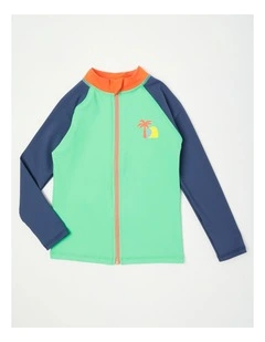 Recycled Long Sleeve Zip Thru Rashvest in Green & Navy