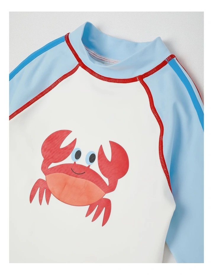 Recycled Long Sleeve Rashvest & Rib Short Set in Light Blue & Red image 2