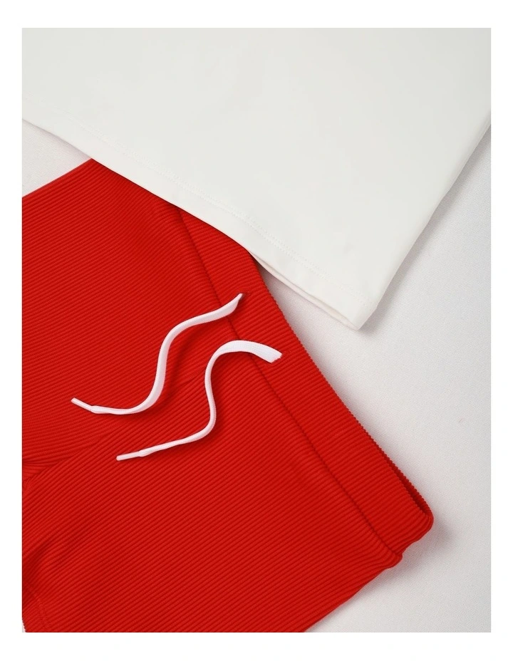 Recycled Long Sleeve Rashvest & Rib Short Set in Light Blue & Red image 4