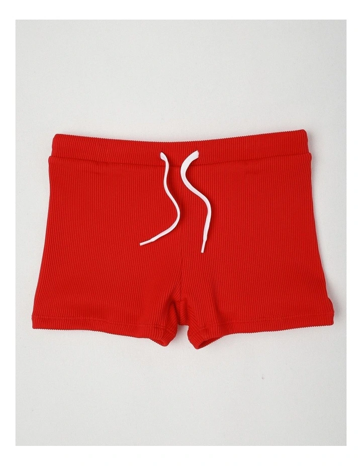 Recycled Long Sleeve Rashvest & Rib Short Set in Light Blue & Red image 5