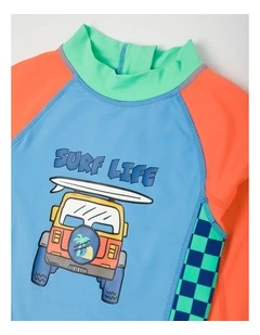 Recycled Long Sleeve Swimsuit in Surf Life Truck Blue & Red