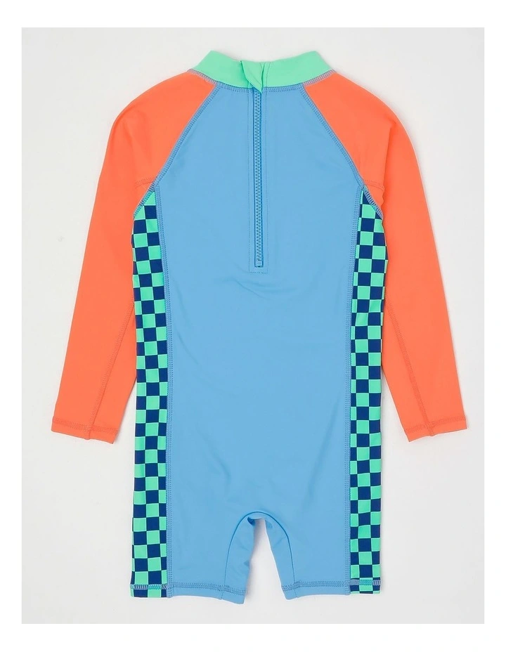 Recycled Long Sleeve Swimsuit in Surf Life Truck Blue & Red image 3
