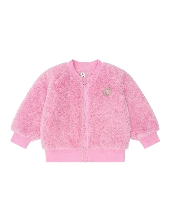 Varsity Huxette Fur Jacket in Pink image 1