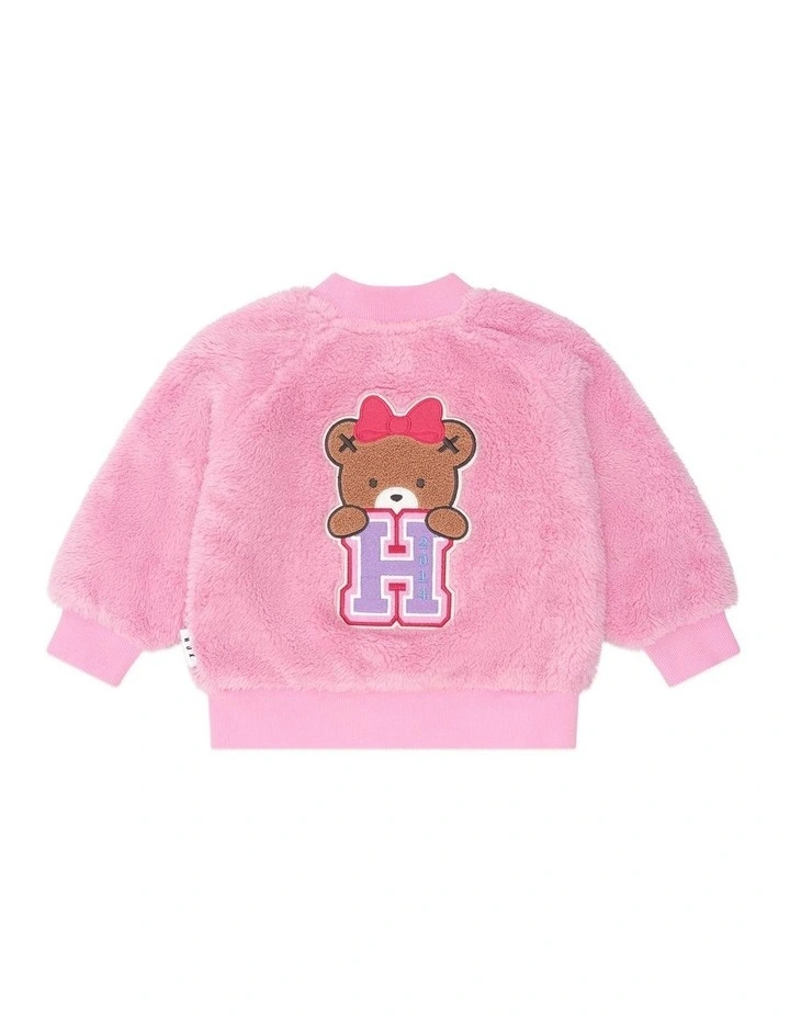 Varsity Huxette Fur Jacket in Pink image 2