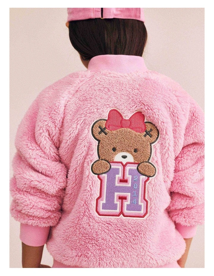 Varsity Huxette Fur Jacket in Pink image 3