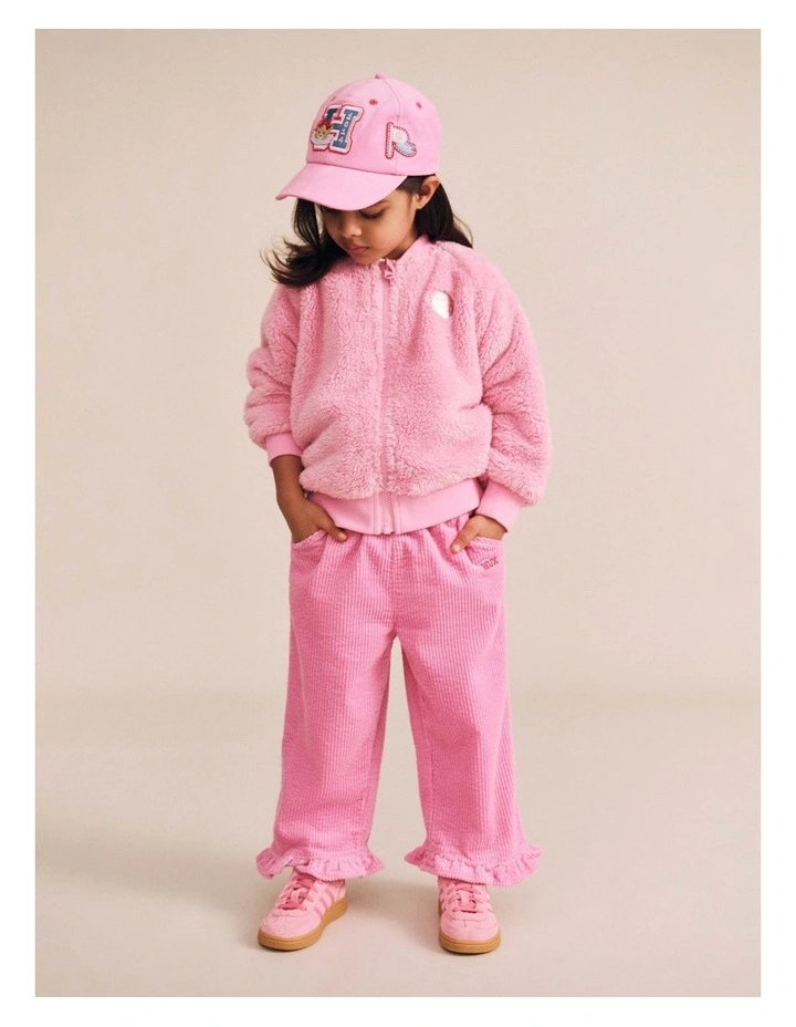 Varsity Huxette Fur Jacket in Pink image 4