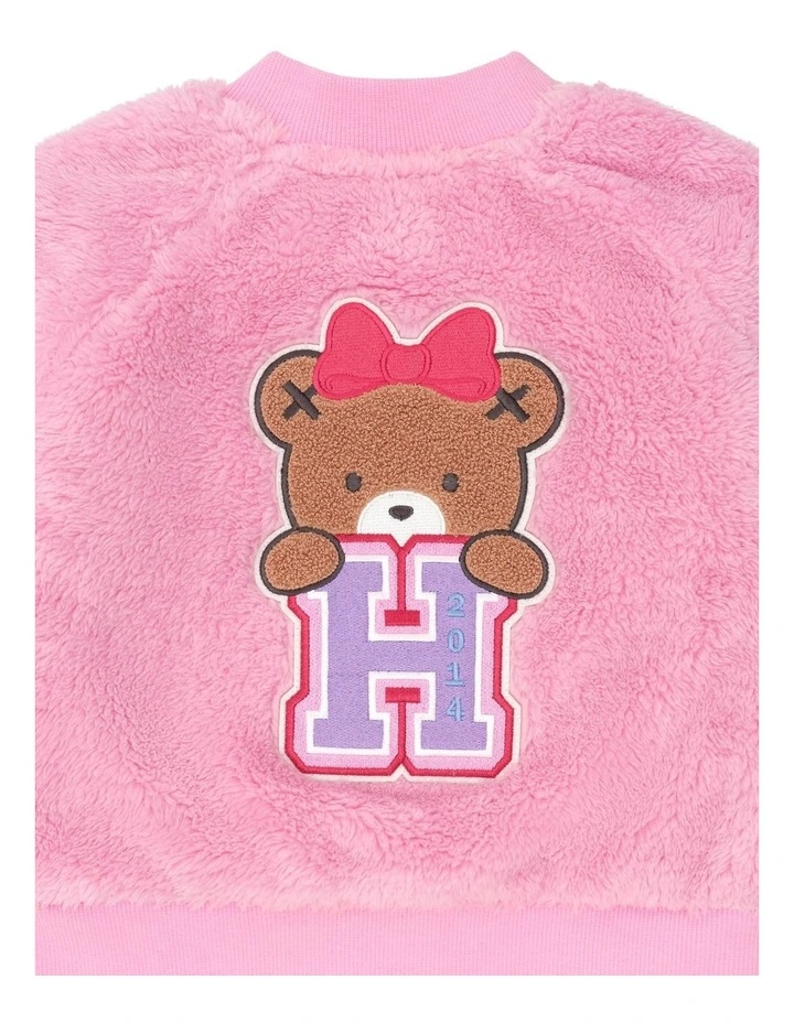 Varsity Huxette Fur Jacket in Pink image 5