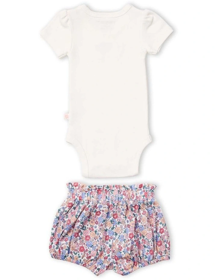 Field of Berries Embroidered Bodysuit & Floral Shorts Set in Multi image 2