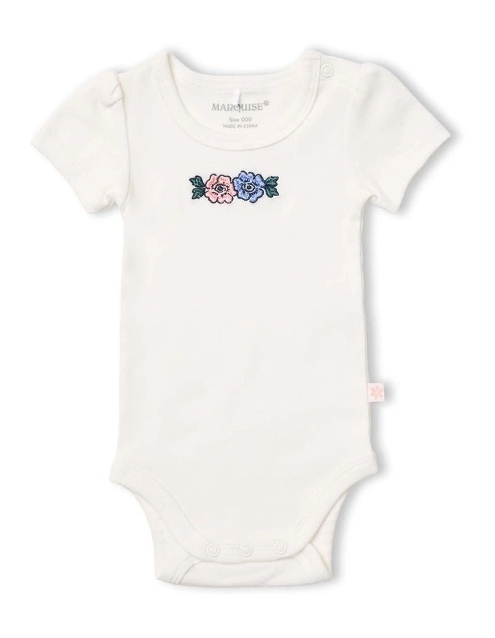Field of Berries Embroidered Bodysuit & Floral Shorts Set in Multi image 4