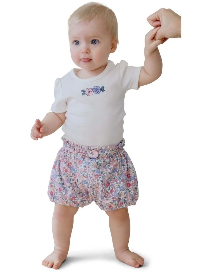 Field of Berries Embroidered Bodysuit & Floral Shorts Set in Multi image 6