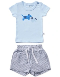 Best Friends T-shirt And Woven Shorts Set in Blue