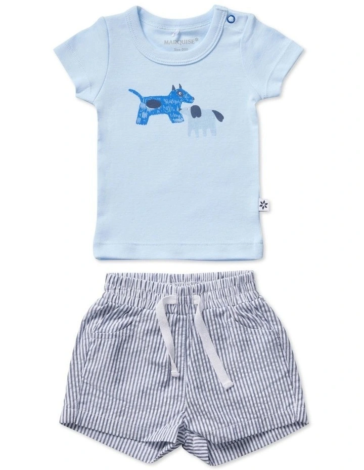 Best Friends T-shirt And Woven Shorts Set in Blue image 1