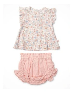 Summer Petals Frill Sleeve Top & Woven Bloomer Set