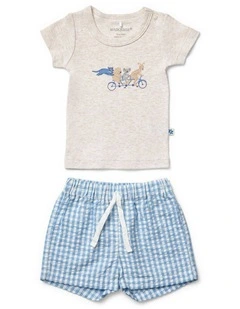 TEE AND WOVEN GINGHAM SHORTS SET