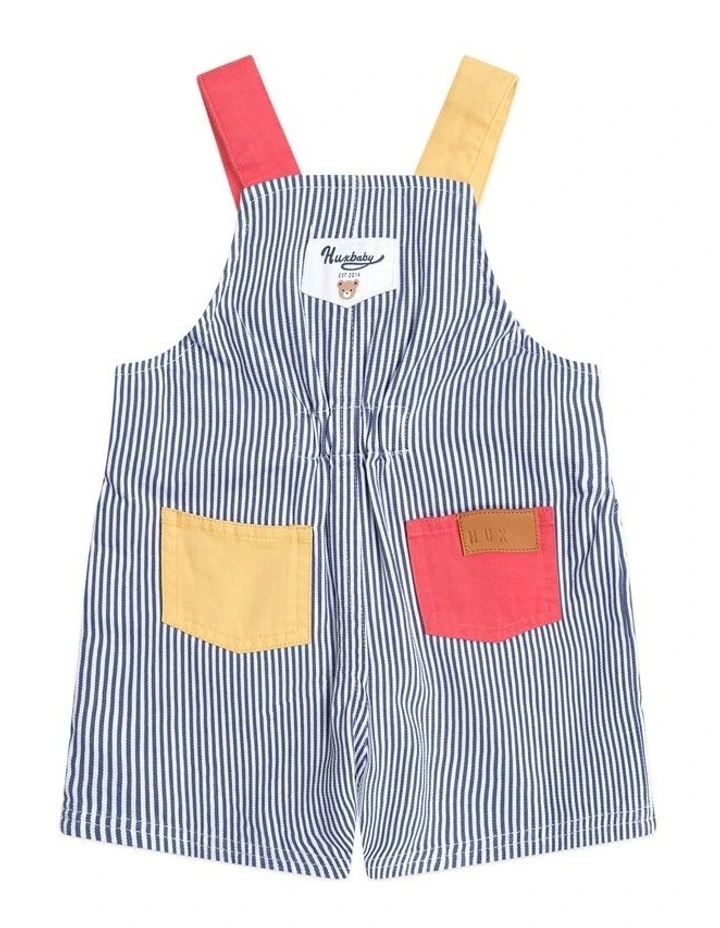 Classic Stripe Short Overalls in Blue image 2