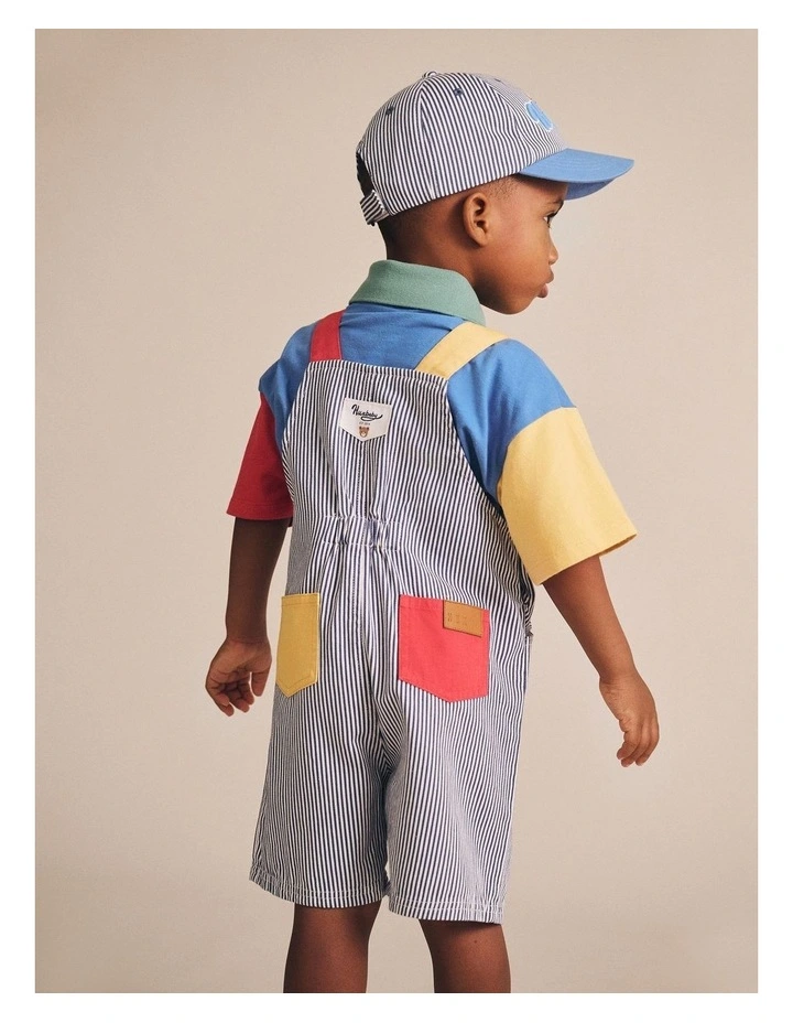 Classic Stripe Short Overalls in Blue image 4