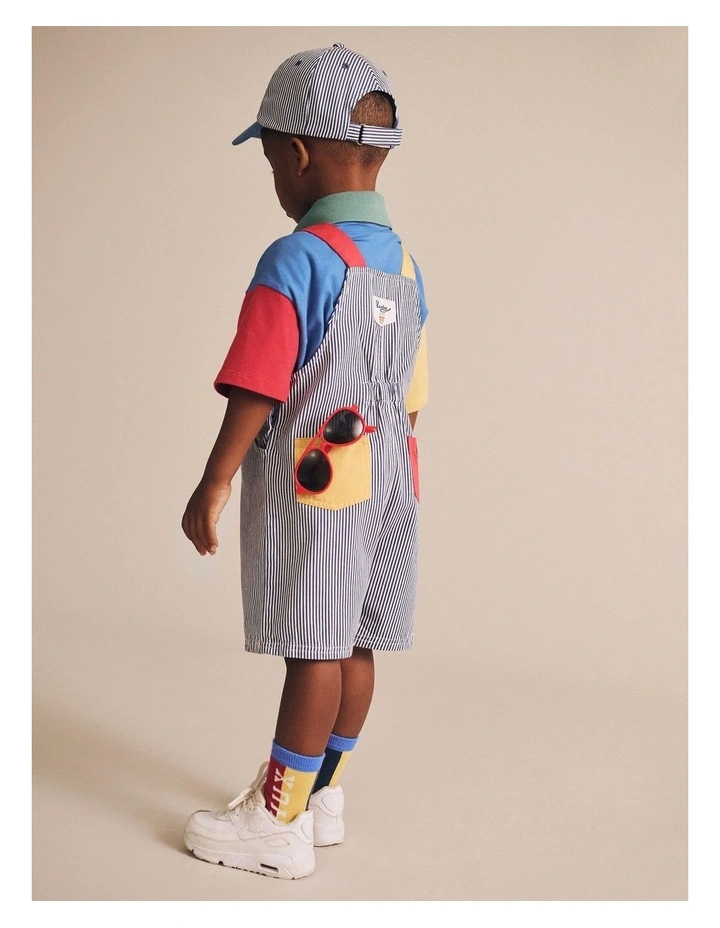 Classic Stripe Short Overalls in Blue image 5