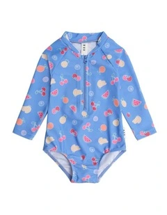 Fruit Emoji Zip Swimsuit in Blue