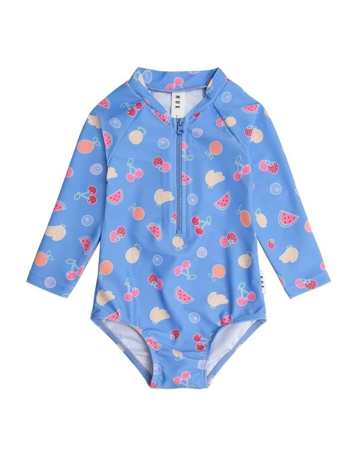 Fruit Emoji Zip Swimsuit in Blue image 1