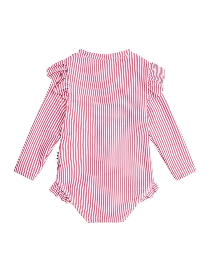 Cherry Pie Stripe Frill Swimsuit in Red image 4