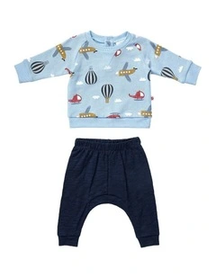 Fleece Jumper And Slub Pant Set in Multi