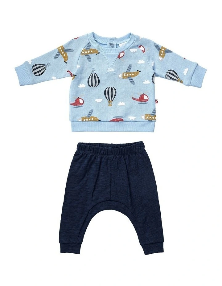Fleece Jumper And Slub Pant Set in Multi image 1
