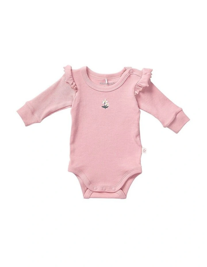 Rib Frill Bodysuit And Footed Legging Set in Pink image 3