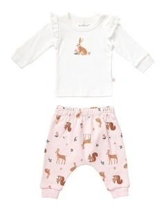 Frill Top And Fleece Pant Set in Multi