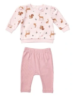 Fleece Jumper And Rib Legging Set in Pink