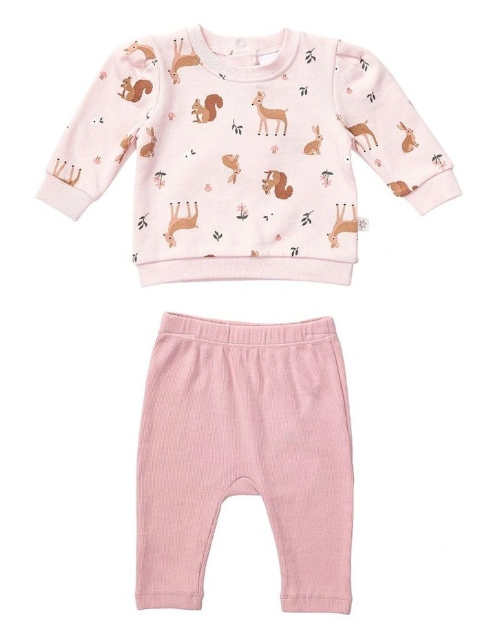 Fleece Jumper And Rib Legging Set in Pink image 1