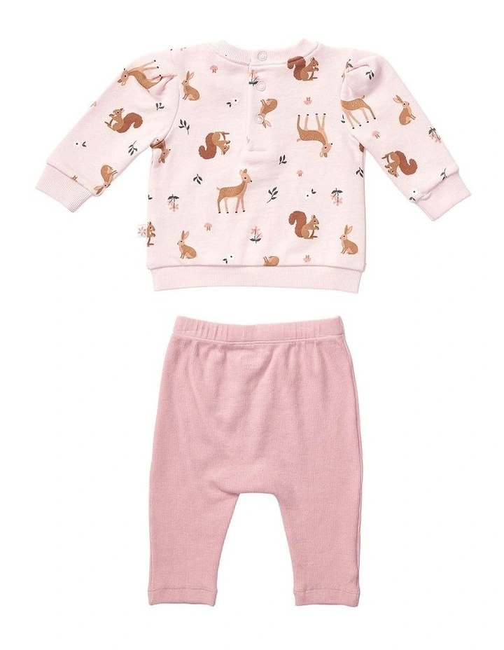 Fleece Jumper And Rib Legging Set in Pink image 2