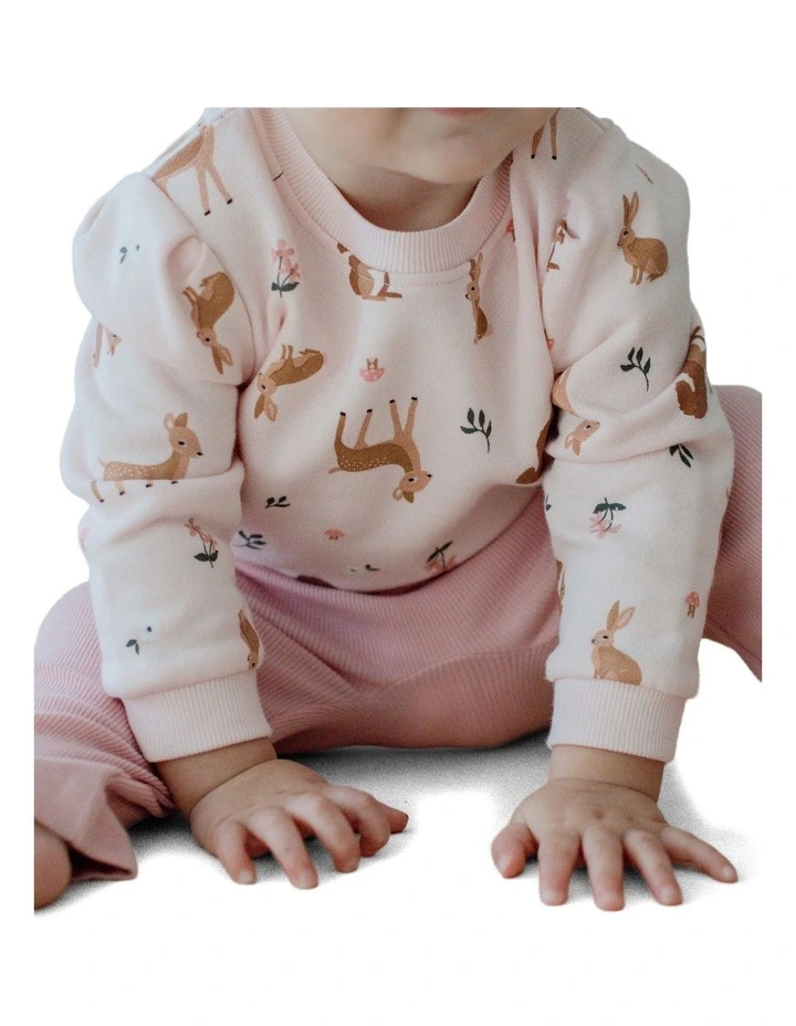 Fleece Jumper And Rib Legging Set in Pink image 3