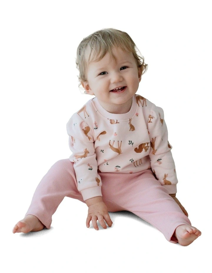 Fleece Jumper And Rib Legging Set in Pink image 4