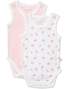 Sleeveless Bodysuit 2 Pack in White/Pink Stripe