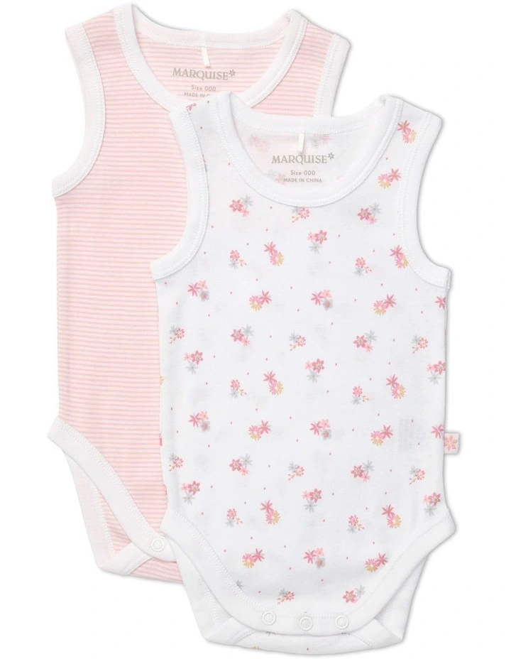 Sleeveless Bodysuit 2 Pack in White/Pink Stripe image 1