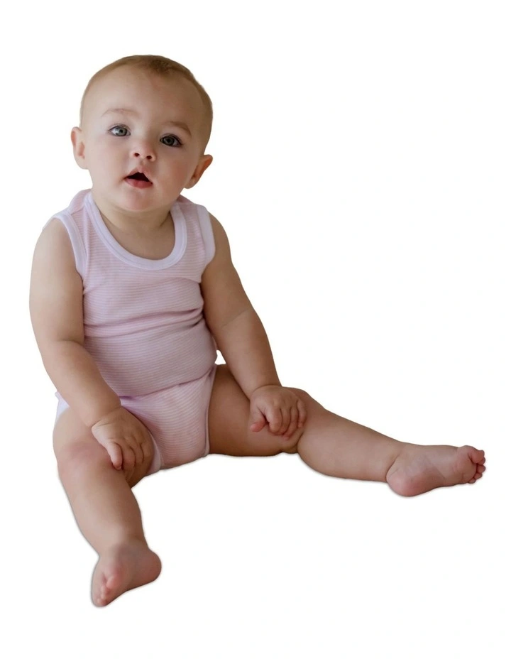 Sleeveless Bodysuit 2 Pack in White/Pink Stripe image 3
