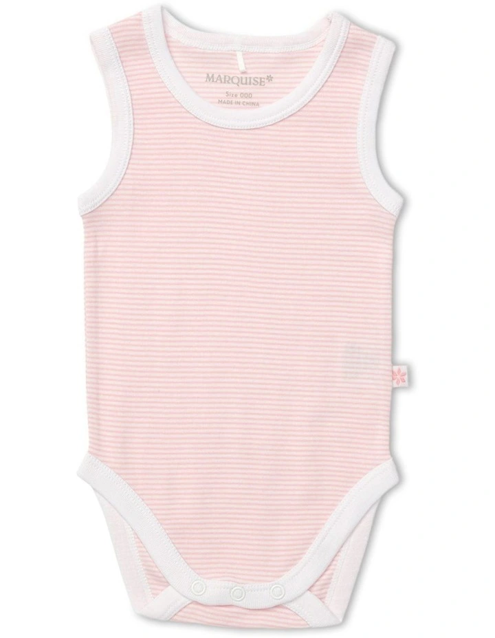 Sleeveless Bodysuit 2 Pack in White/Pink Stripe image 6