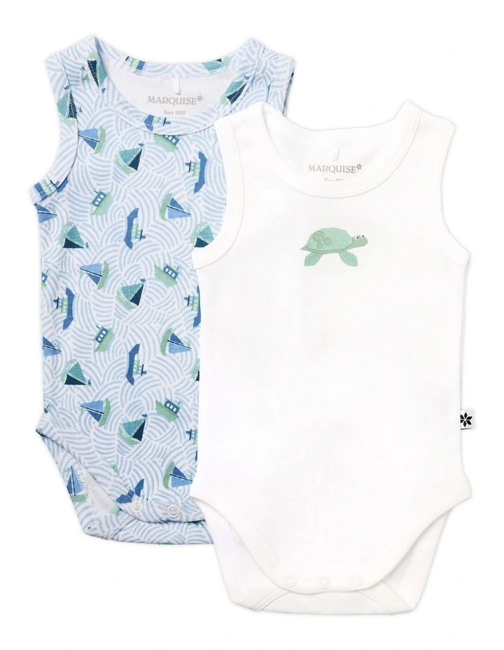 By The Sea Sleeveless Bodysuit 2 Pack in Multi image 1
