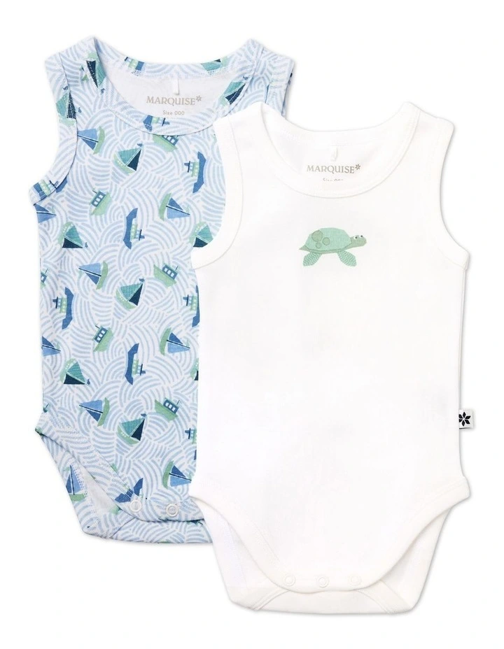 By The Sea Sleeveless Bodysuit 2 Pack in Multi image 1