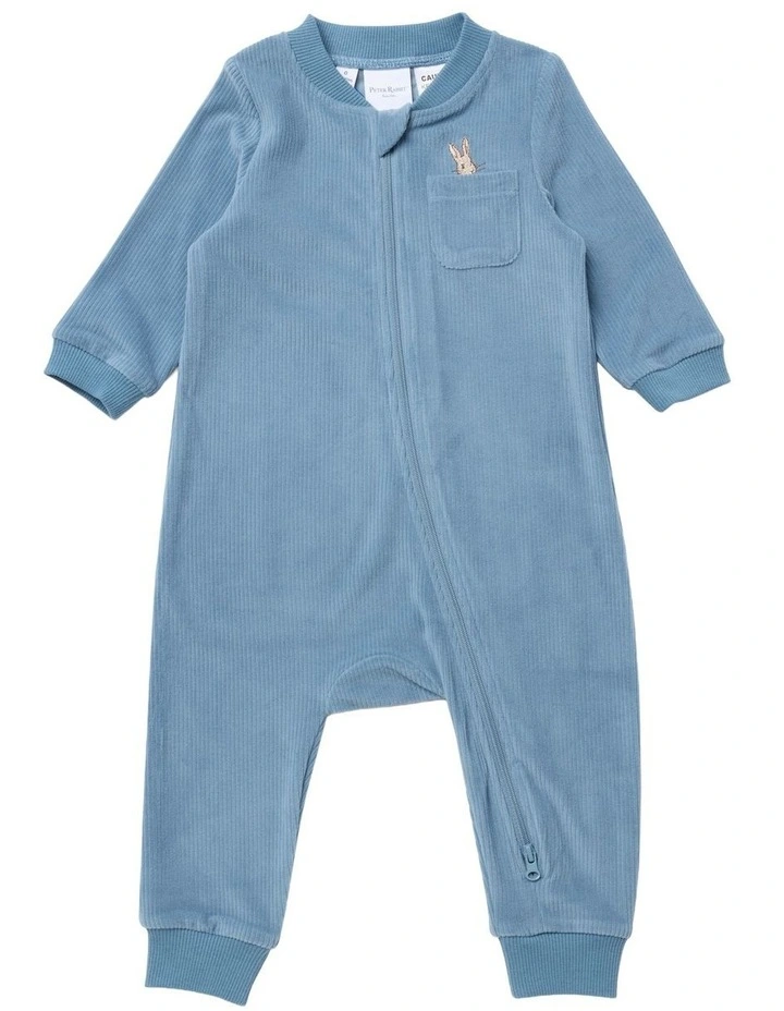Textured Velour Coverall in Blue image 1
