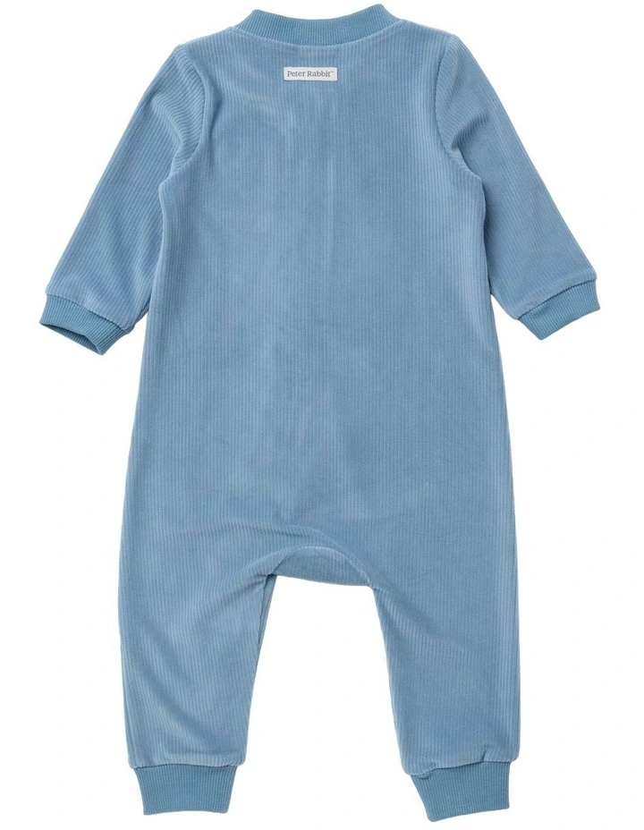 Textured Velour Coverall in Blue image 2