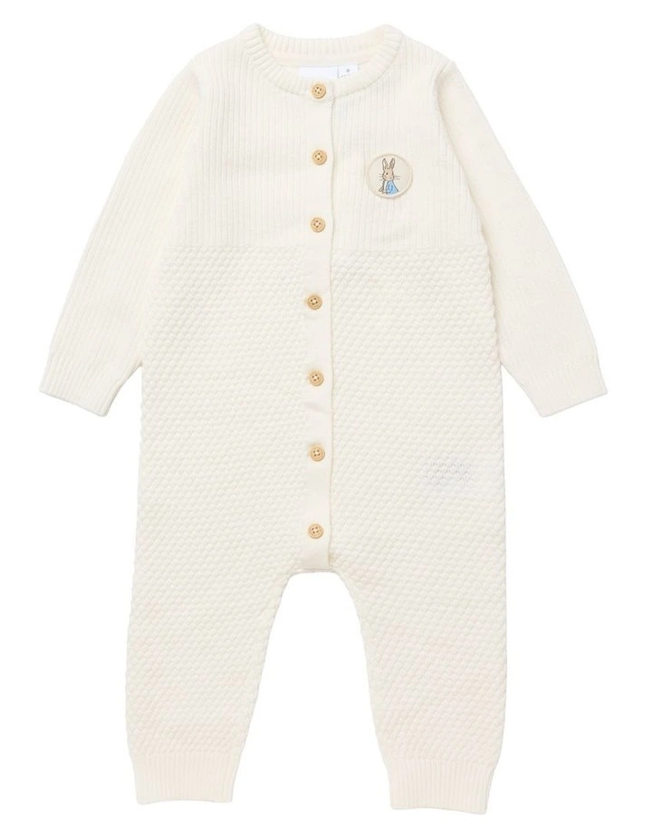 Peter Rabbit Knit Romper in Egret image 1