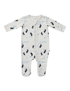 Penguin Friends Zip Growsuit in Grey